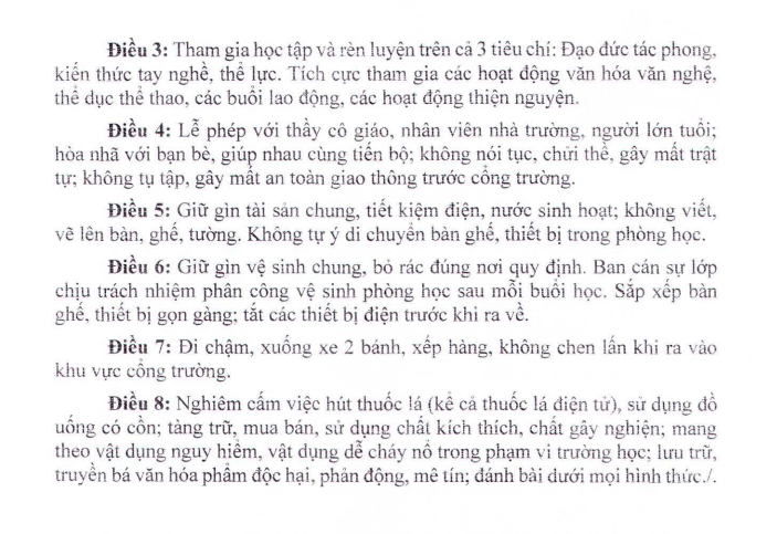 Nội quy trường học: Đối với học sinh, học viên